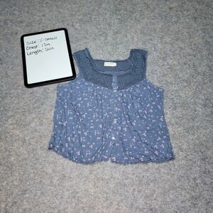 Lucky Brand XS Blue‎ Floral Button Up Tank Top Sleeveless Casual Blouse